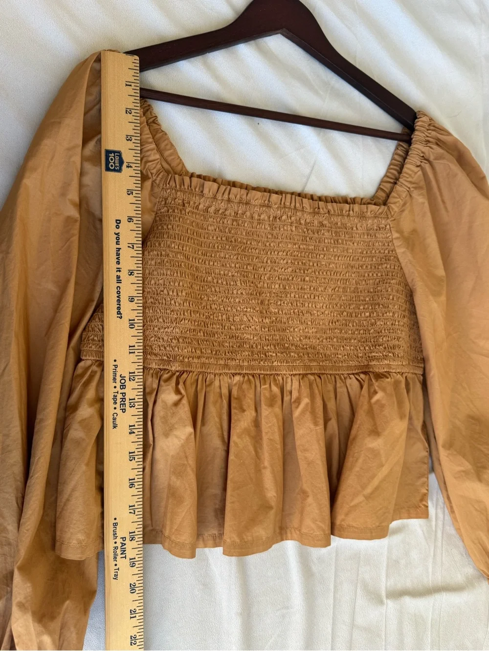 J.Crew Puff-Sleeve Smocked 100% Cotton Poplin Top tan Carmel‎ women xl cottage